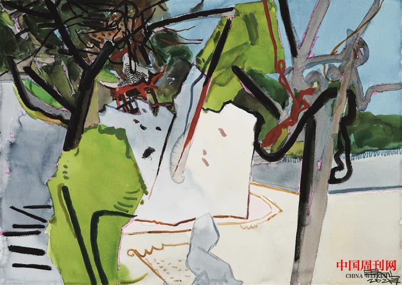 2021年周剛水彩畫——《春意綺園》尺寸75x105cm，2021年.jpg