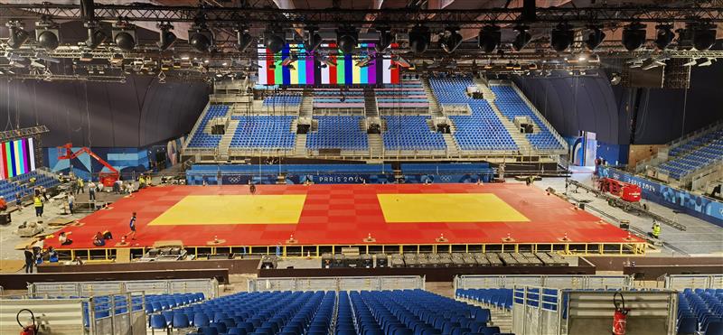 柔道墊鋪設(shè)完成。受訪者供圖